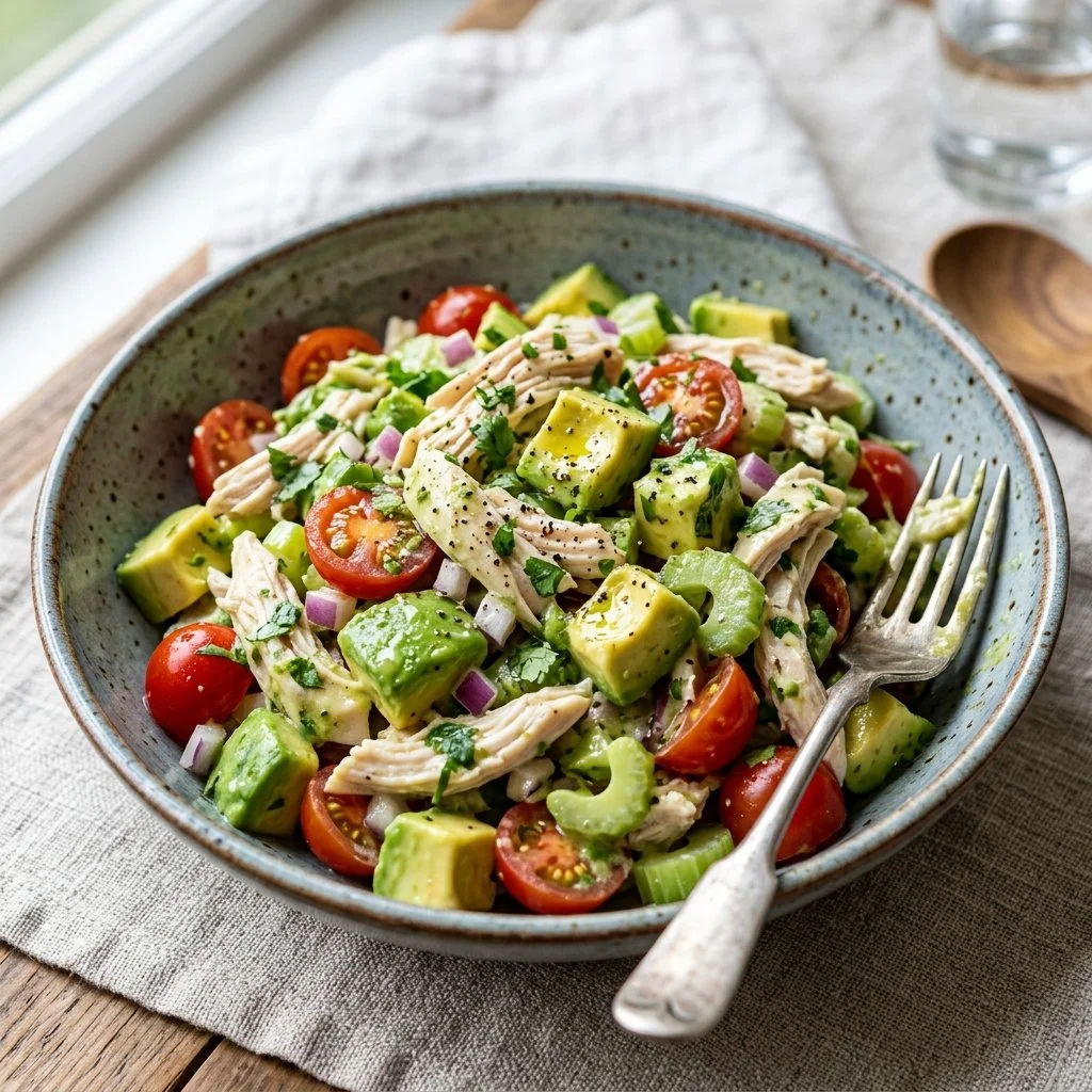 Delicious Avocado Chicken Salad with tender chicken and creamy avocado