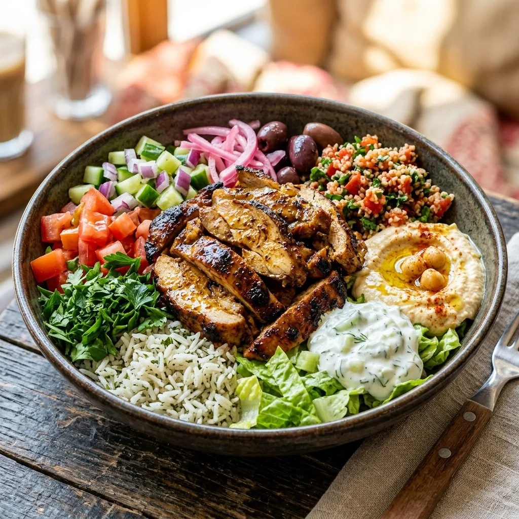 Chicken Shawarma Bowl with fresh vegetables and flavorful spices