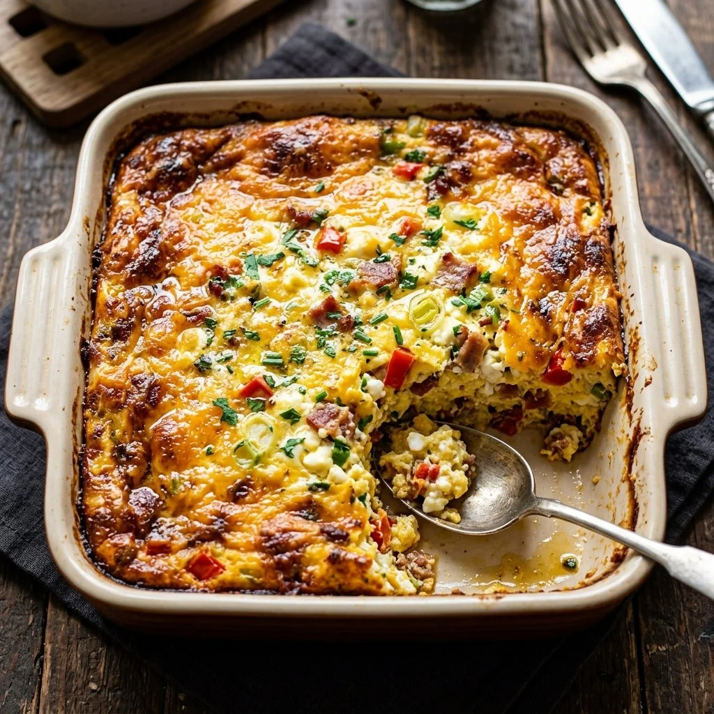 High Protein Cottage Cheese Bake fresh out of the oven