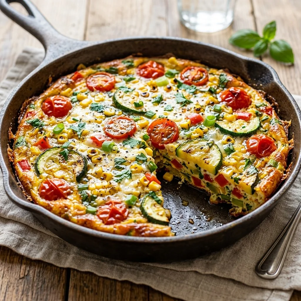 Delicious summer vegetable frittata with fresh ingredients and herbs