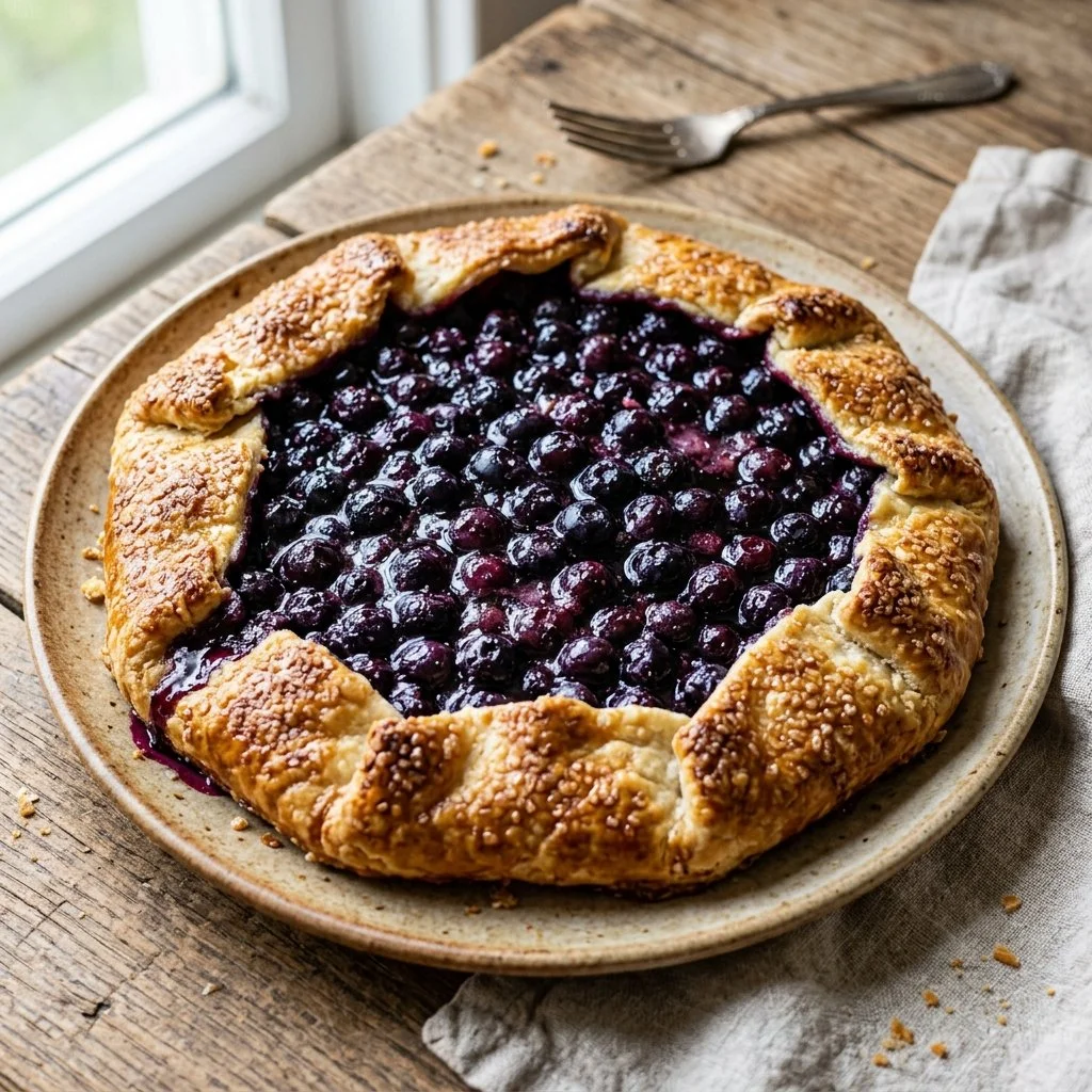 Delicious homemade blueberry galette with fresh berries and crispy crust