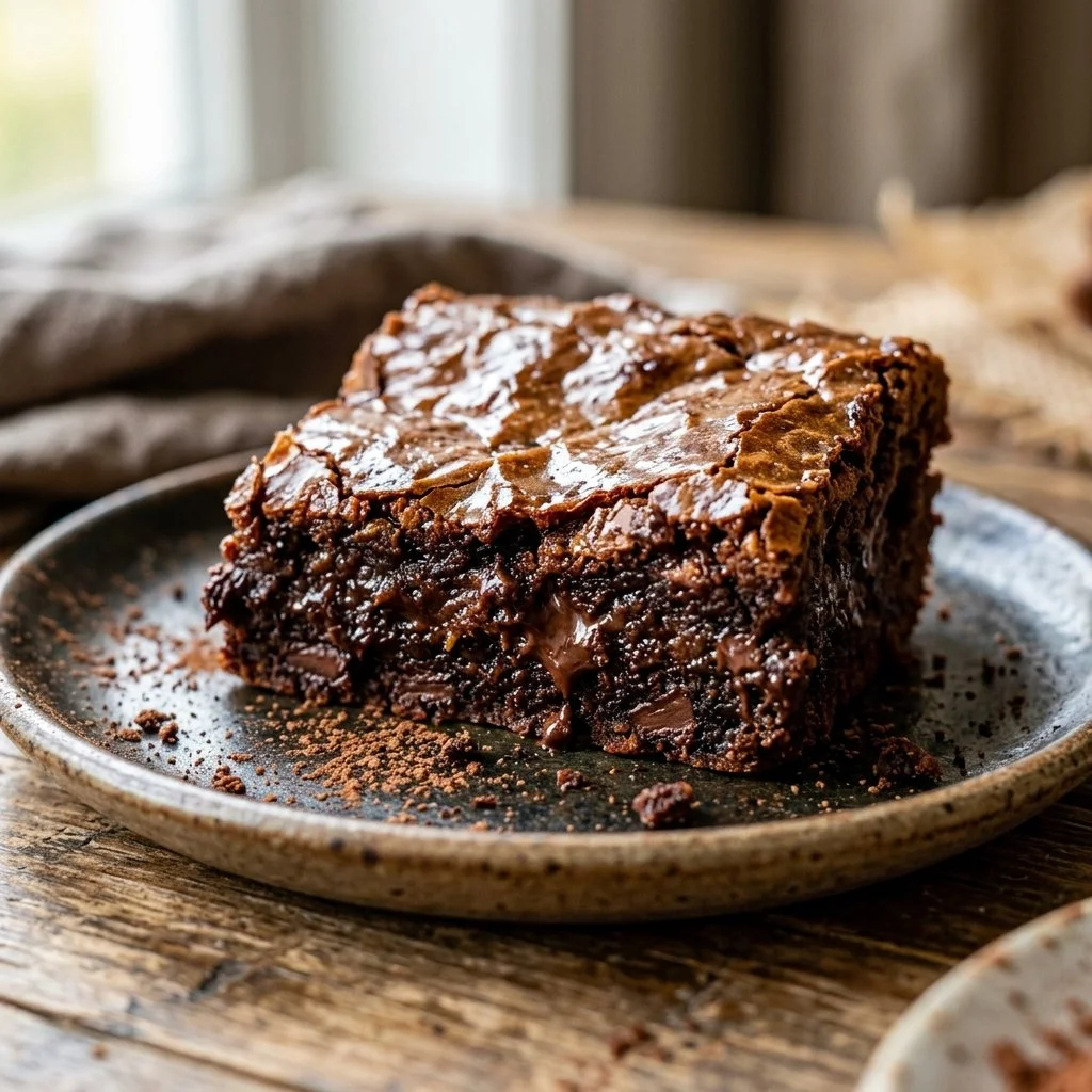 Deliciously gooey brown butter brownies served on a plate