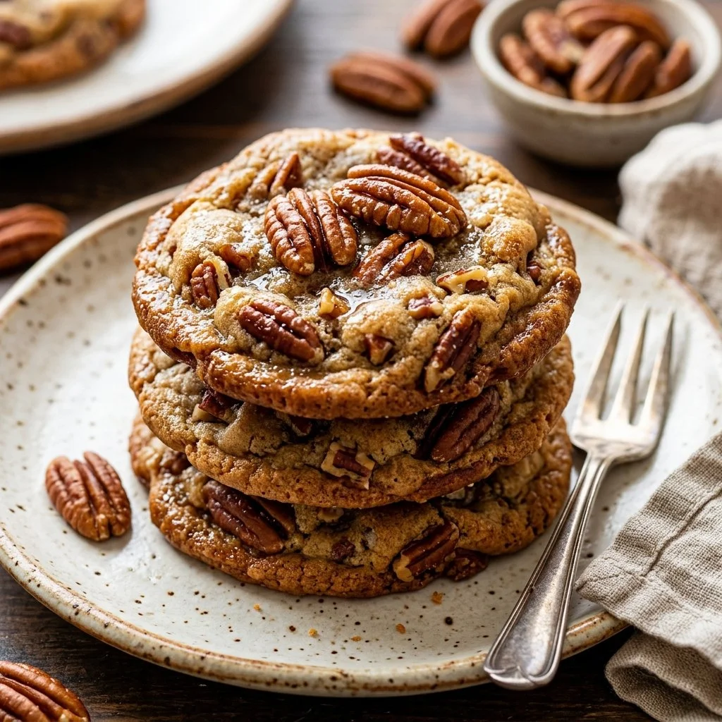 Delicious homemade butter pecan cookies topped with crunchy pecans