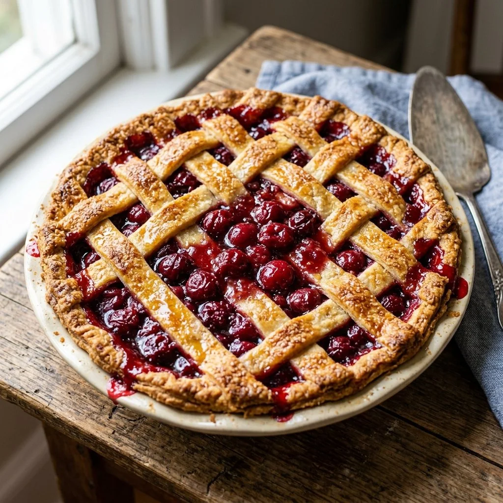 Delicious homemade cherry pie with fresh cherries and flaky crust