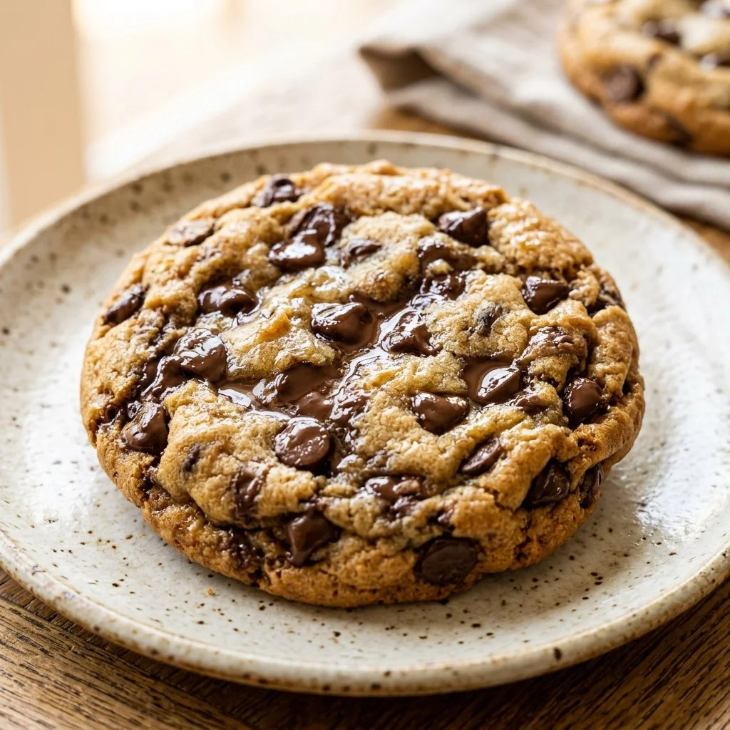 Freshly baked chocolate chip cookies on a cooling rack.