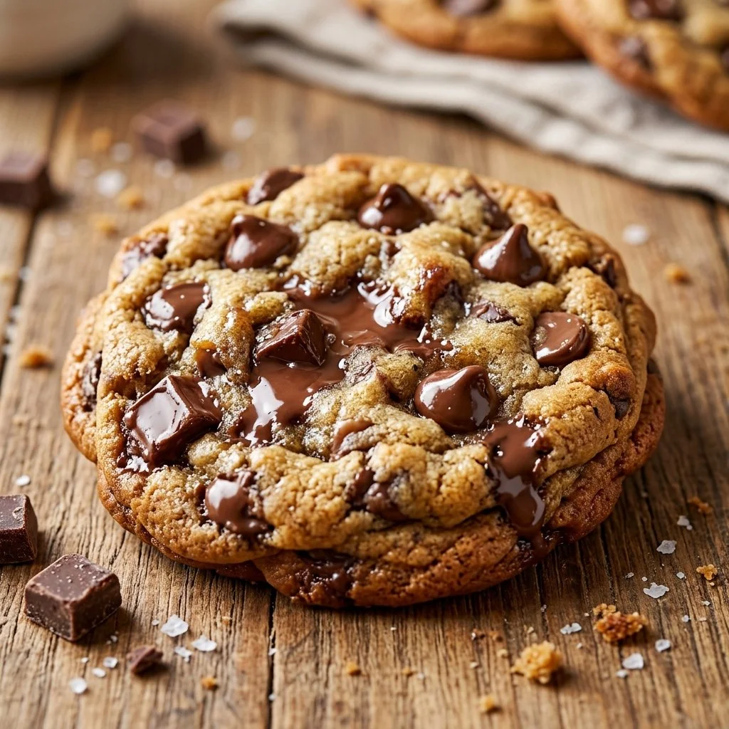 Freshly baked chocolate chip cookies on a cooling rack