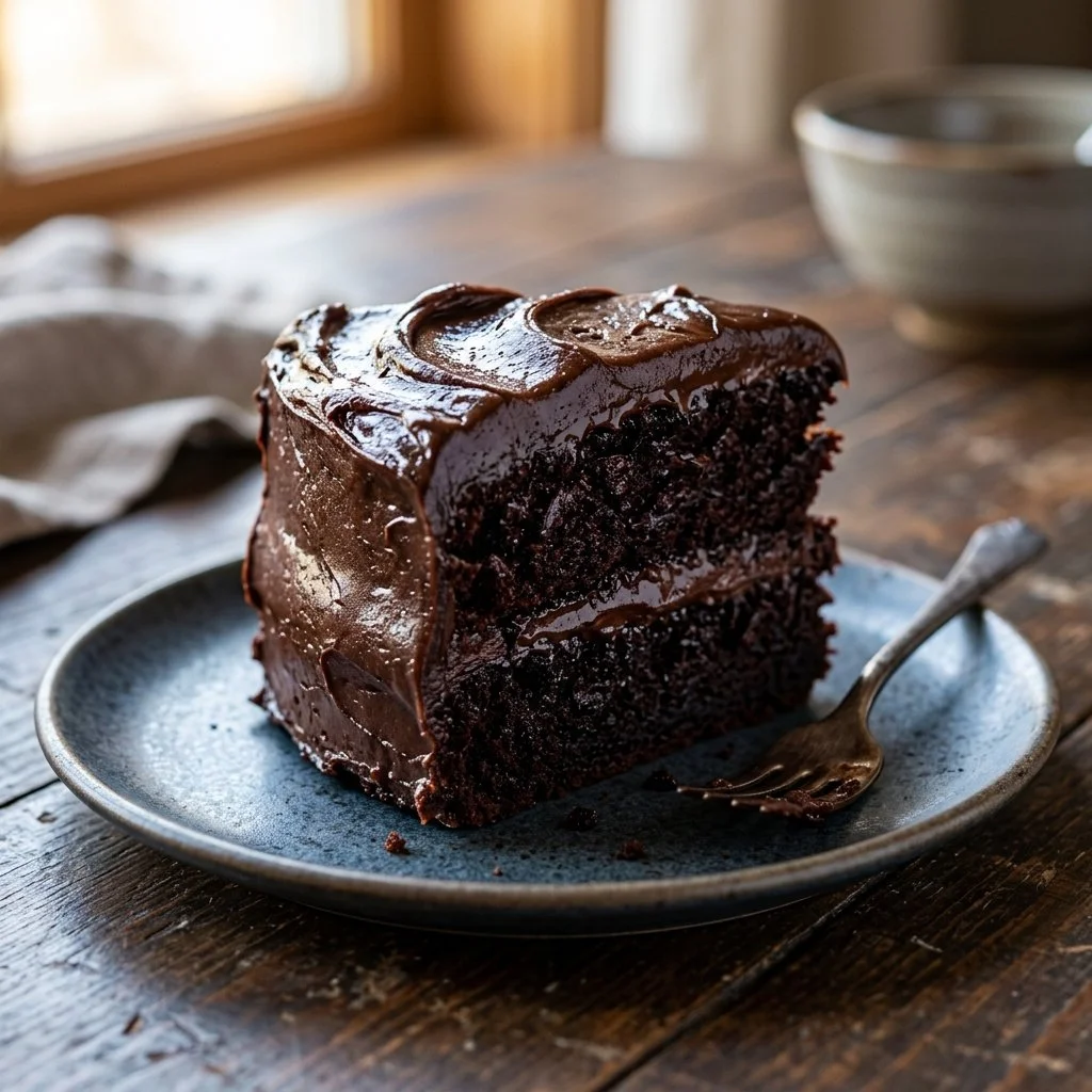 Delicious homemade Devil's Food Cake with rich chocolate frosting