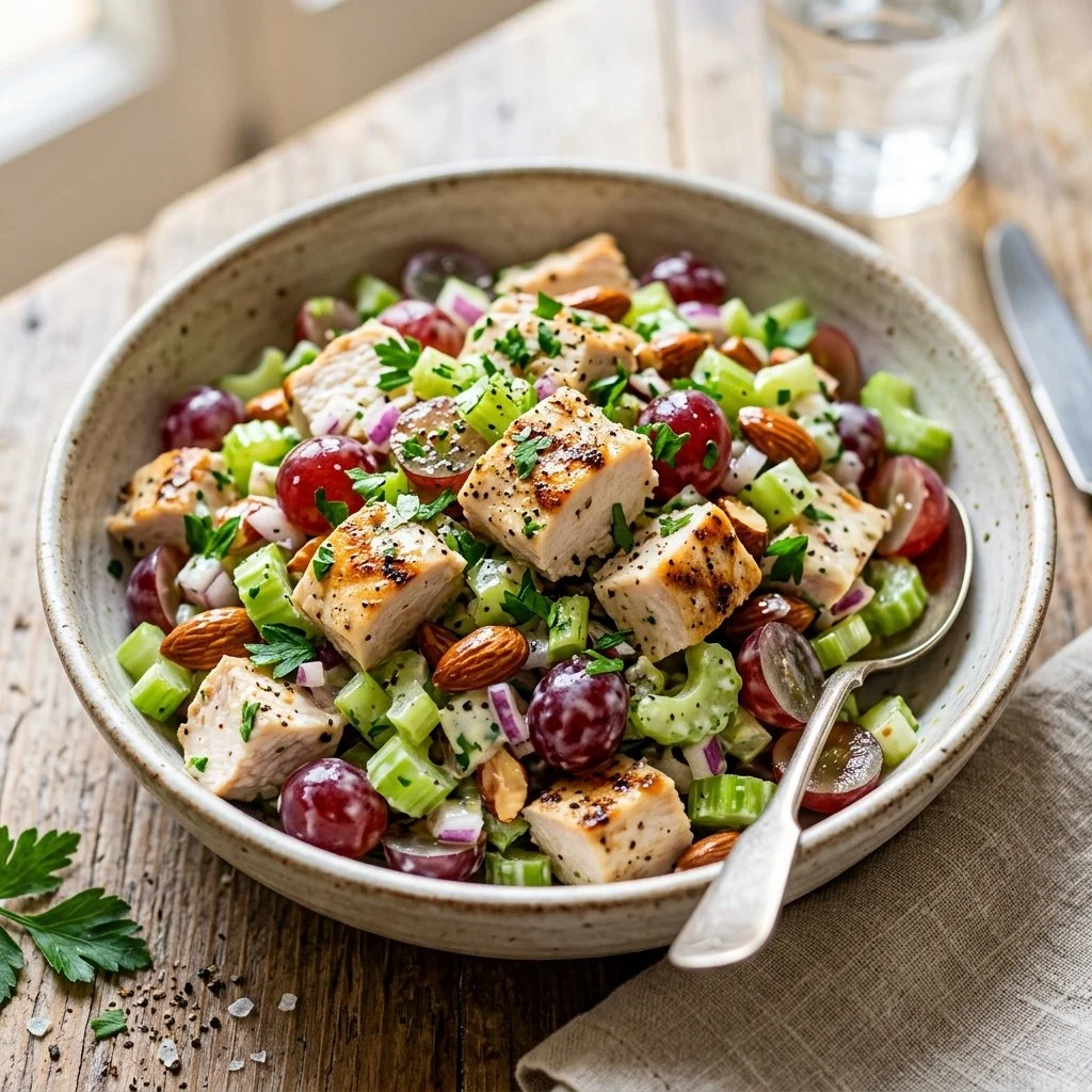 Healthy chicken salad with fresh vegetables and grilled chicken