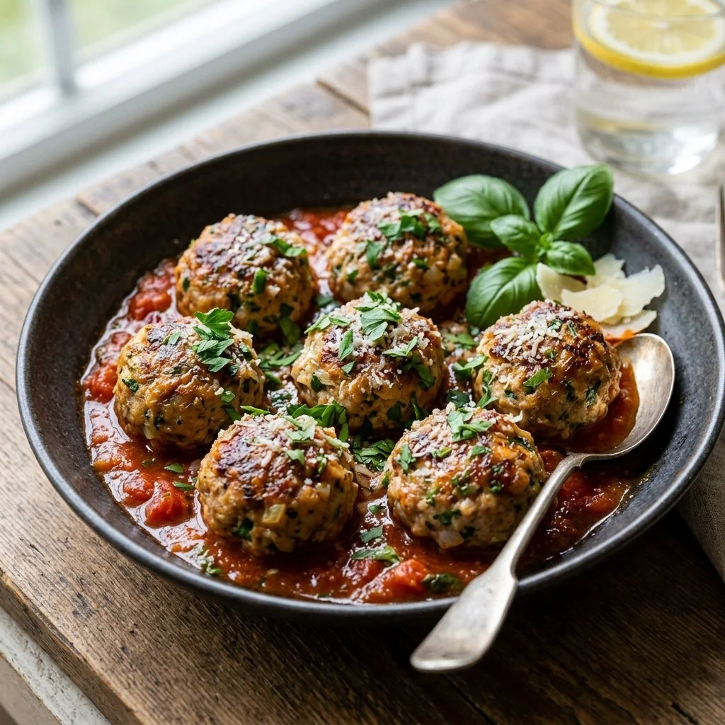 Healthy turkey meatballs served with a side of vegetables