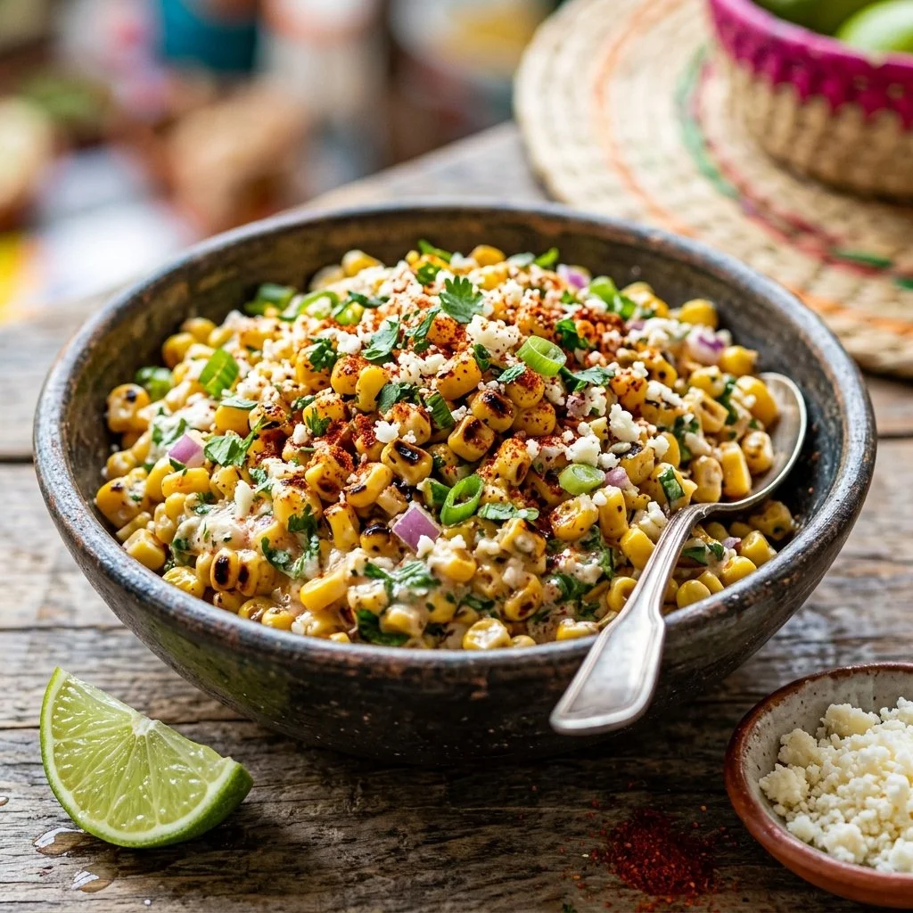 Delicious Mexican street corn salad with fresh ingredients and vibrant flavors.